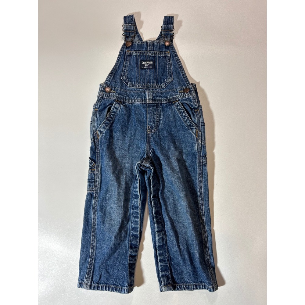 OshKosh B'gosh Denim Overalls Toddler 24 Months Blue Excellent Carpenter Bib
